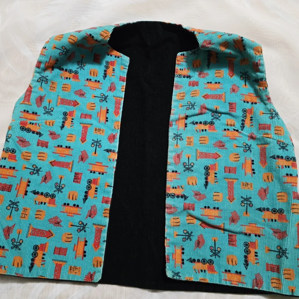 Vintage 1970s 70s Corduroy 2 Piece Vest Skirt Set Kids Childrens Trains - Picture 7 of 8